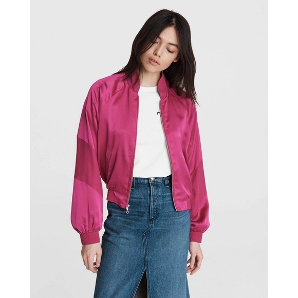 rag & bone Jackets & Blazers - Rag & Bone Trail Silk Track Jacket Womens M Deep Pink Designer Luxury Athleisure